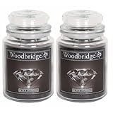 Woodbridge Duftkerze im Glas mit Deckel | 2er Set Black Diamond | Duftkerze Parfüm | Kerzen Lange Brenndauer (130h) | Duftkerze groß | Schwarze Kerzen (565g)