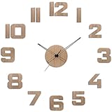 PRIM Veneer DIY Wanduhr, Made in EU, Holz Wand-Deko ∅ 600-1000 mm, 3D Ziffern, Groß XXL, Für Küche, Schlafzimmer (Hellbraun)