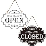Whaline Wooden Store Open and Closed Business Schild zweiseitig wendbar Store Hängeschild weiß schwarz Vintage offen geschlossen Schild für Coffee Bar Shop Tür Fenster Dekoration, 11,8 x 8,7 Z