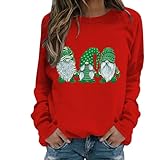 Baumwollpulli Damen Einfarbiger, langärmliger, lässiger Pullover-Hoodie für Damen mit Rundhalsausschnitt und Weihnachts-Cartoon-Print New M (Red, XXL)