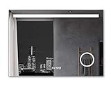 MIQU Badezimmerspiegel mit Beleuchtung 120x80cm Badspiegel Warmweiß/Kaltweiß LED Licht Wandspiegel mit Steckdose 3-Fach Vergrößerung Touch Beschlagfrei U