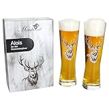 MamboCat Alois 2er Set Weizenbiergläser | klassische Biergläser mit Hirsch-Motiv für stilvollen Biergenuss | Geschenkverpackung ink
