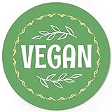 48 runde Design Etiketten - VEGAN - Aufkleber passend für Vegetarisch Hotel Buffet Essen Nahrungsmittel - Motiv: Vintage Grü