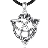 INFUSEU Celtic Knot Dragon Necklace, 925 Sterling Silber Viking Witcher Jewellery 2 Tone Vegvisir Witch Anhänger Amulett Schutz Rune Schmuck für Frauen H