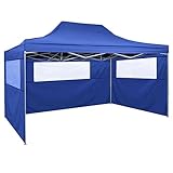 Faltzelt Camping-Gazebo für draußen Party-Zelt Garten-Laube Outdoor-Zelt mit 3 Wänden 3 x 4,5 m Blau Geeignet für Marktstände, Marktmessen, Gärten, Bauernhö