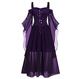 TDEOK Korsett Mittelalterliche Tops Für Frauen Plus Schulter Frauenkleid Gothic-Hochzeitskleid Für Gäste (Dark Purple, XL)