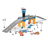 Driven Pocket 32 Teile Mini Flughafen Set mit Flugzeug, Startbahn, Kontrollturm und mehr – Spielzeugautos mit Zubehör und Funktionen Spielzeug ab 3 J