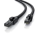 CSL - CAT 8.1 Netzwerkkabel 40 Gbits - 3m - Baumwollmantel - Black Series - LAN Kabel Patchkabel RJ45 - Gigabit Ethernet Cable - 40000 Mbits - S/FTP PIMF Schirmung - kompatibel zu Cat 6 Cat 7