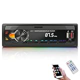 Autoradio Bluetooth 5.0, FM/AM/7 Farben Auto Radio mit Bluetooth Freisprecheinrichtung, 1Din Autoradio mit 2USB/AUX/SD/MP3 Player Fernbedienung, Unterstützung für iOS/
