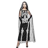 Damen Geist Braut Kostüm für Halloween Fasching Horror Zombiebraut Kostüm Geisterbraut Gruselig Dämonen Kostüm Karneval Verkleidung Sexy Cosplay Kleid Set für Erwachsene Schw