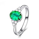Bellitia Jewelry Damen Ringe 925 Sterling Silber Smaragd, Smaragd Grün für Damen Frauen Mädchen, Ovalschliff Einstellbar Ring mit Geburtsstein E