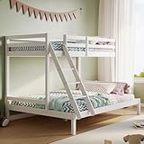 Hochbett, Etagenbett, Hochbett 90x200 | Kinderbett mit großem 140x200 cm Bett unten, EN 747-zertifiziert, stabil & robust Stockbett | 206x147x145 cm (BxTxH) | Weiß