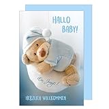 Edition Seidel Premium Glückwunschkarte zur Geburt mit Umschlag. Karte Ereigniskarte Grusskarte Hallo Baby! Ein Junge ! Ereignis Junge (E248 SW022)