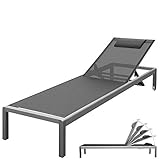RS Trade® Exclusive 'Monaco Outdoor Aluminium Sonnenliege (bis 160 kg belastbar) mit reißfester Textil Bespannung und 5-Fach Verstellbarer Lehne und Rollen, Alu Gartenliege inkl. Nackenrolle, G