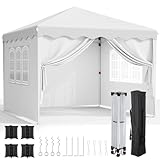 Pavillon 3x3, Faltpavillon Wasserdicht Stabil Winterfest mit 420D Oxford,UV Schutz 50+,Faltpavillon 3x3 mit 4 Seitenteilen,Gartenpavillon Höhenverstellbar, Faltbare Pavillon Zelt für Camping (Weiß)