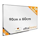 OfficeMarshal Magnetisches Whiteboard 90x60cm mit Alurahmen und abnehmbare Stiftablage für Büro, Heim und Schule, Magnettafel kratzfest und trocken abwischbar | Magnetb