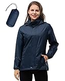 33,000ft Damen Wasserdichte Faltbar Regenjacke mit Kapuze, Leicht Atmungsaktive Windbreaker Jacke, Fahrradjacke für Frauen Fahrrad Sport Outdoorjack