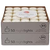 DecoLite: 50-500 Teelichter Nightlights in transparenter Hülle | 8 Stunden Brenndauer | 100% made in Germany | RAL Geprüft | höchste Qualität | Kerzen in Durchsichtigem Behälter (100)