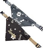 Hundehalstuch mit Halsband Verstellbar Halstuch in grau/silber oder braun/gold optional mit Wunsch Namen bestickt T