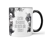 Sunnywall Keramiktasse Kaffeetasse Tasse mit Spruch Statement Lächle du kannst sie nicht alle töten ! - Sarkasmus - lustig - Skull - Skelett Keramik 330