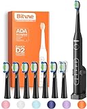 Bitvae D2 Elektrische Zahnbürste für Erwachsene und Kinder, Schallzahnbürste mit Wiederaufladbarer Leistung, Ultraschall-Zahnbürste mit 8 Zahnbürstenköpfen und 5 Modi, Schw