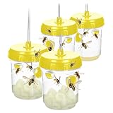 com-four® 4X Insektenfalle aus Kunststoff - Wespenfalle zum Aufhängen - naturschützende Lebendfalle für Wespen, Fliegen und Hornissen - effektive Wespenabwehr (04 Stück - gelb 13cm)