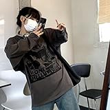 DIGUCFH Harajuku Langarm-T-Shirt Damen Y2k Vintage Ästhetisches Top T-Shirt Herbst Gothic Basic T-Shirt Streetwear-Grau,XL