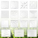 3D Wandpaneele, Zuckerrohr- & Bambusfaser weiß - 100% Natur Paneele Wandverkleidung (50x50cm STEFEN, 5qm) Deckenpaneel Verb
