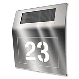 Edelstahl Solarhausnummer von Graviers Design - Hausnummer Beleuchtung mit Dämmerungssensor - Solar beleuchtetes Hausnummernschild individuell anpassbar mit eigener Nummer 18x20