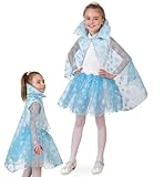 narrenwelt Kostüm Cape Schneefee mit LED Schneeflocke Fee Mädchen Kostüm Kleinkind hellblau Gr. 128/140 Fasching