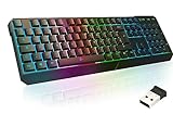 KLIM Chroma Wireless Gaming Tastatur Kabellos QWERTZ DEUTSCH - NEU 2024 - Langlebig, Ergonomisch, Wasserdicht, Leise - RGB Kabellose Tastatur Gaming für PC PS4 PS5 Mac - Schw