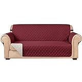 subrtex Gesteppt Sofabezug Reversibel Sofaüberwürfe mit Gummiband schonbezug Sesselschoner Sesselhusse mit Armlehnen für Wohnzimmer Sofas(2 Sitzer,Weinrot)