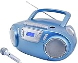 Soundmaster SCD5800BL UKW Radio CD MP3 Kassettenrekorder LED USB Mikrofon Karaoke Karaokefunktion Lichteffek