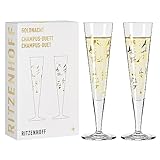 Ritzenhoff 6261001 Champagnerglas 200 ml - Serie Goldnacht Duett - 2 Stück mit Echt-Gold - Made in Germany
