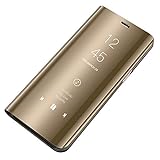 Bakicey Galaxy S7 Edge Leder Hülle, Galaxy S7 Edge Handyhülle Spiegel Schutzhülle Flip Tasche Case Cover für Samsung S7 Edge, Stand Feature handyhuelle etui Bumper Hülle für Samsung S7 Edge (Gold)