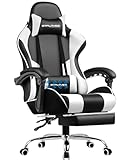 GTPLAYER Bürostuhl Gaming Stuhl Massage Gaming Sessel Ergonomischer Gamer Stuhl mit Fußstütze, Kopfstütze Massage-Lendenkissen, Gepolstert Gaming Chair, Drehsessel Weiß