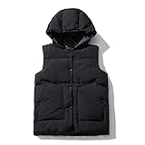 Herren Slim Vest Hooded Down Cotton Vest Jacket, Schwarz , 50