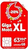 Vodafone Mobilfunkvertrag GigaMobil XL | Jetzt unbegrenztes Datenvolumen | Zusätzlich 24 x 20% Tarifrabatt | 5G-Netz | EU-Roaming | Telefon- SMS-Flat ins deutsche N