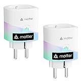 Meross Matter Smart Steckdosen mit Stromverbrauch, WLAN Steckdosen mit Stromzähler für Balkonkraftwerk, funktioniert Apple HomeKit, Alexa und Google, 16A, 2 Stück