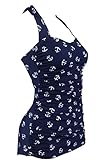 Aloha-Beachwear Damen Vintage Style Badeanzug Anker Anchor Sailor Matrose Rockabilly A3001 (XXL, Blau/Weiss)