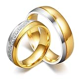 ANAZOZ Edelstahl Ringe Trauringe, Ringe Für Herren Bicolor Größe 70 (22.3) Verlobungsring Vergoldet 18k