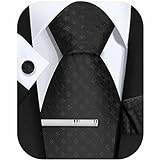 FACIACC Herrenkrawatten, Unifarbene Krawatte, Formelle Krawatte mit einer Krawattenklammer, zwei Manschetten und einem quadratischen Schal, Anzug für Hochzeit Business Krawatte（Schwarz）