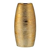 Brandsseller Vase Gold Matt ca. 25 x 12 x 6 cm Blumenvase Dekovase Steinzeug O