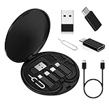 Xsusmdom Multi Charging & Data Adapter Cable Kit with USB C to Lighting Adapter, Conversion Set USB A & Type C to Male Micro/Type C, Card Storage, Phone Holder, Tray Eject Pin (Black)