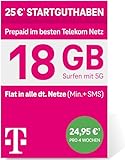 Telekom MagentaMobil Prepaid XL SIM-Karte ohne Vertragsbindung, 5G inkl. I 18 GB & Allnet Flat (Min, SMS) in alle dt. Netze + EU-Roaming I Surfen mit 5G/ LTE Max & Hotspot Flat I 25 EUR Startguthab