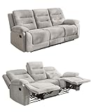 Gemütliches Dreisitzer Sofa mit Federkernpolsterung und Wellenfedern 220 cm breit, verstellbare 3er Couch durch halbautomatische Relaxfunktion, Bezug Chenille in Grau / 15503