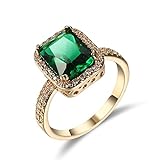 Skcess Verlobungsring Gold Ring Vergoldet Damen, Smaragd Ring Engagement Ring Zirkonia Damen Ringe Größe 54 (17.2)