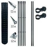 ESTEXO Schweißgitter Gartenzaun Set Komplettset Zaun Gartenzaunset Zaunset Drahtzaun Gitterzaun mit Einschlaghülsen in Anthrazit RAL 7016 (1,5 x 10 m)