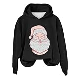 Strickjacke Kurzarm Damen Damen-Kapuzenpullover für Herbst/Winter, einfarbig, Rundhalsausschnitt, locker, langärmelig, Weihnachtsdruck Beste Freundin Pullover Für Zwei Set (Black, XXXL)