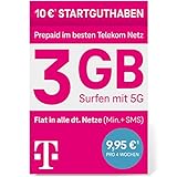 Telekom MagentaMobil Prepaid M SIM-Karte ohne Vertragsbindung, 5G inklusive I + 3 GB & Allnet Flat (Min, SMS) in alle dt. Netze & EU-Roaming I 10EUR Startguthab